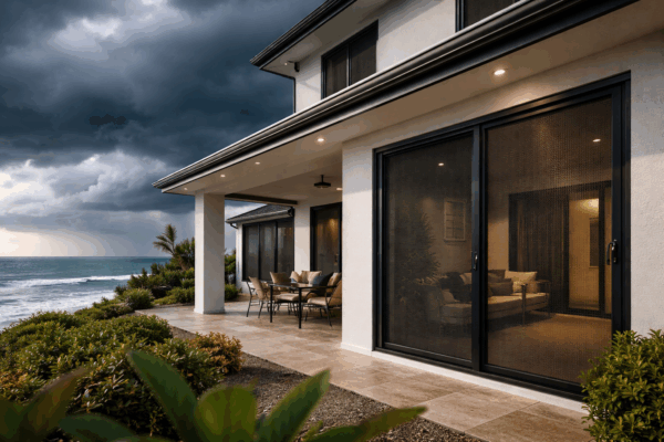 Gold Coast coastal home protected with Crimsafe security screens against harsh marine conditions.