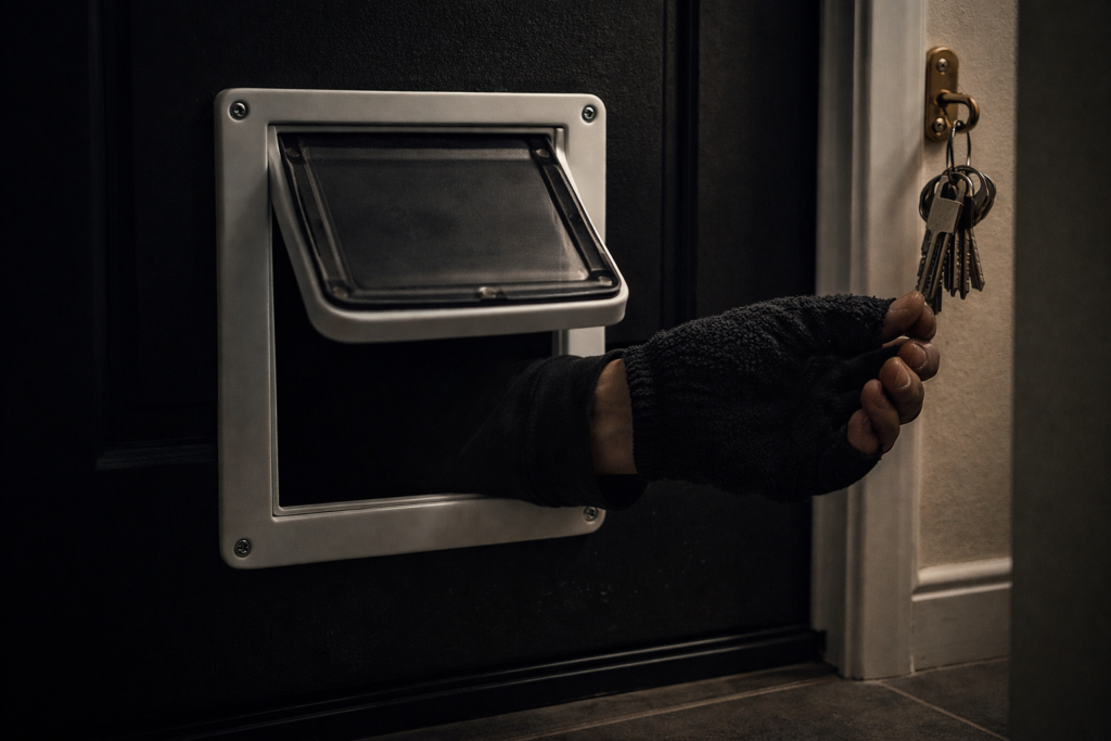A modern home fitted with security screens on windows and doors, demonstrating a secure yet stylish setup.